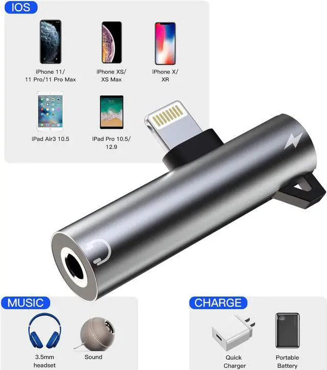 Alt view image 7 of 7 - Headphone Adapter Lightning to 3.5mm AUX Audio Jack and Charger Extender Dongle Earphone Headset Splitter Compatible with iPhone 12 Mini 11 pro max xs xr x se2 7 8 Plus for Ipad Air Cable Converter