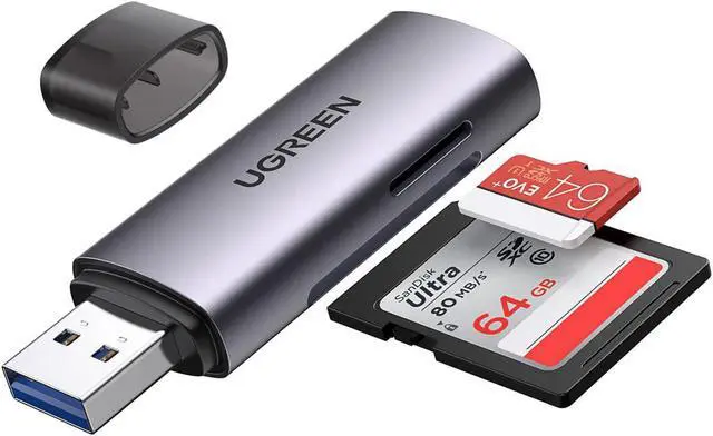 Main image of UGREEN SD Card Reader USB 3.0 Memory Card Reader Adapter Aluminum Dual Slot for SD SDXC SDHC MMC RS-MMC Micro SD TF Micro SDXC Micro SDHC UHS-I for Mac Windows Linux Chromebook PS4 PC