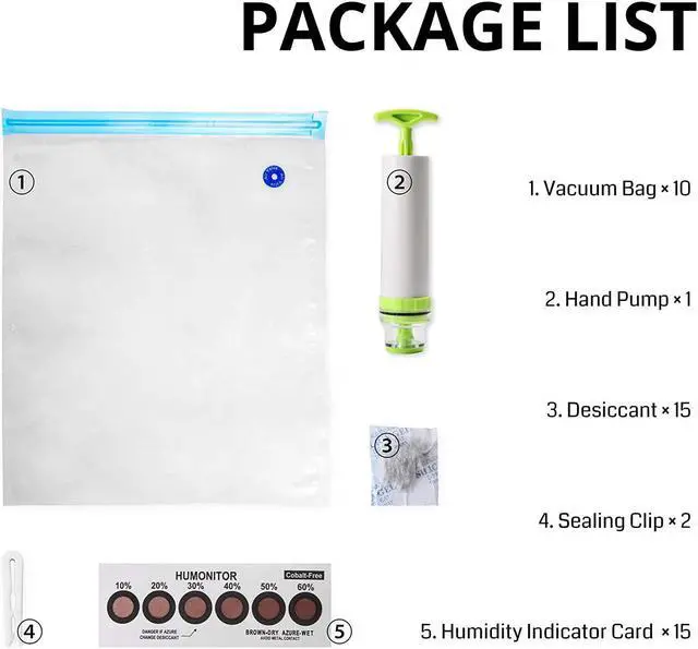 Alt view image 3 of 4 - eVacuum 3D Printer Filament Storage Kit Filament Vacuum Bags Vacuum Compression Storage Bags, Prevent and Monitor Moisture - 10 Bags with 15 Desiccants, 15 Humidity Indicator Cards and 1 Hand Pump