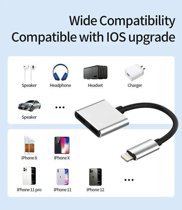 Alt view image 4 of 4 - Earphone Connector Compatible with iPhone Headphone Adapter Compatible for Lightning Double to Audio Jack and Charger Dongle Headset Charging Splitter 11 12 pro 7 8plus xs xr x for ipad air for Apple