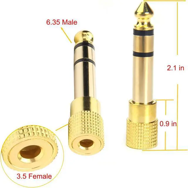 Alt view image 3 of 7 - Professional 6.35mm 1/4 inch Plug to 3.5mm 1/8 inch Jack Gold Plated TRS AUX Stereo Audio Headphone Jack Adapter Converter Connector(2 Pack)