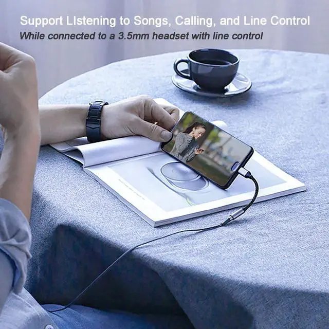 Alt view image 3 of 7 - USB C to 3.5mm Headphone Adapter VIENON USB Type C Dongle Audio Jack Converter DAC Chip Braided Cable Aux Earbuds Adapter for Samsung Galaxy S21+ Ultra S20 FE Note 20 OnePlus 8T 9 Pro 7T Pixel5 Black