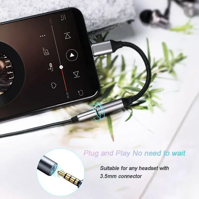 Alt view image 2 of 7 - USB C to 3.5mm Headphone Adapter VIENON USB Type C Dongle Audio Jack Converter DAC Chip Braided Cable Aux Earbuds Adapter for Samsung Galaxy S21+ Ultra S20 FE Note 20 OnePlus 8T 9 Pro 7T Pixel5 Black