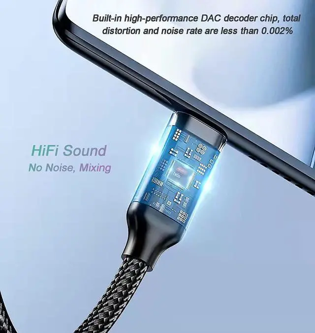 Alt view image 5 of 7 - USB C to 3.5mm Headphone Adapter VIENON USB Type C Dongle Audio Jack Converter DAC Chip Braided Cable Aux Earbuds Adapter for Samsung Galaxy S21+ Ultra S20 FE Note 20 OnePlus 8T 9 Pro 7T Pixel5 Black