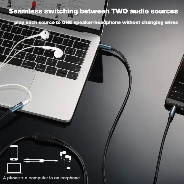 Alt view image 3 of 7 - Audio Splitter SapphireBlue&Gold-Plated 8 Feet 3.5mm Male to 2 Male Audio Splitter TRS Stereo Jack Headphones Adapter Cable for Smartphone Computer Mp3 Earphone Speakers