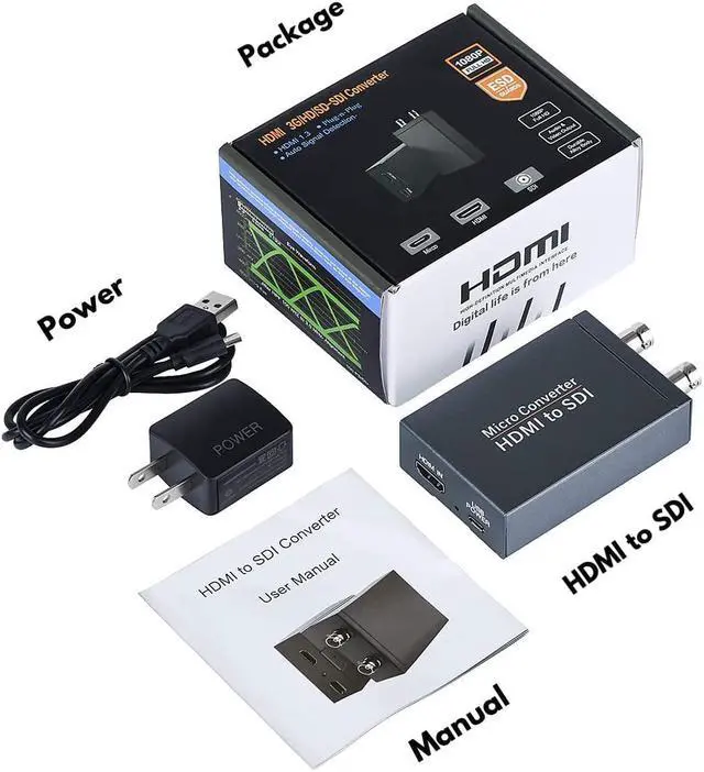 Alt view image 6 of 6 - HDMI to SDI Converter, Micro Converter One HDMI in Two SDI Output (with Power Supply Adapter, Audio Embedder Support HDMI 1.3, 3G/HD-SDI Auto Format Detection Extender for Camera CCTV