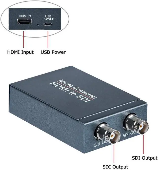 Alt view image 4 of 6 - HDMI to SDI Converter, Micro Converter One HDMI in Two SDI Output (with Power Supply Adapter, Audio Embedder Support HDMI 1.3, 3G/HD-SDI Auto Format Detection Extender for Camera CCTV