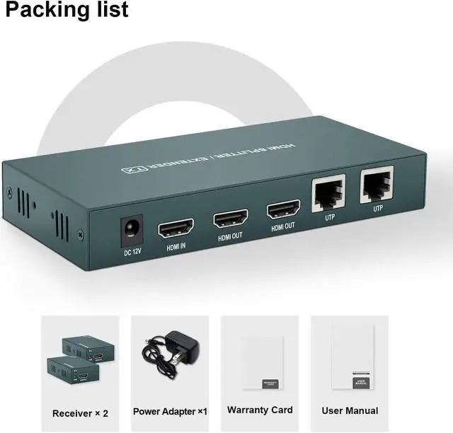 Alt view image 7 of 7 - HDMI Extender Splitter 1x2, HD1080P@60Hz & 3D Visual, Extending 165ft (50m) Length Transmission Over CAT5e/CAT6/CAT7 Cable, 2 Channel Transmission with 2 HDMI Loop Out1