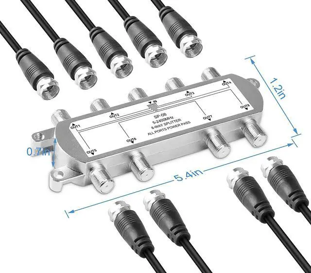 Alt view image 7 of 7 - Digital 8-Way Coaxial Cable Splitter 5-2400MHz RG6 Compatible Work with Satellite/Cable TV and Internet CATV Antenna System.(COAXIAL Cable NOT Included)