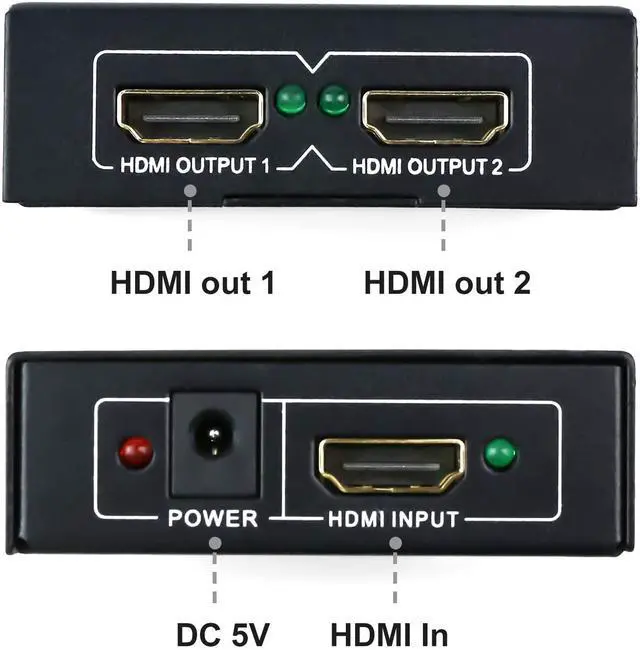 Alt view image 2 of 5 - 4K HDMI Splitter 1 in 2 out 1X2 Powered Splitter for Dual Monitors by Power Adaptor included [JTD-MINI-1X2SP]
