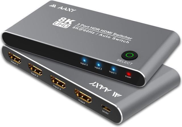 8K@60Hz Compatible with PS5 Dynamic HDR AAXY Aluminum HDMI 2.1 Switcher Box 3 in 1 Out 48Gbps Bandwidth HDMI Switch 3 Port Support Auto Switch Monitors 4K@120Hz 8K TV HDCP2.2/2.3 Xbox X 