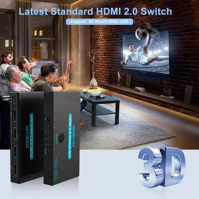 Alt view image 6 of 7 - SGEYR HDMI 2.0 Switch 4 Port, HDMI Switch Splitter 4 in 1 Out, Metal HDMI Switcher 4K with IR Remote, Support HDCP 2.2 Support 4K@60Hz Ultra HD 3D 2160P 1080P, Compatible for PS3/PS4,Xbox