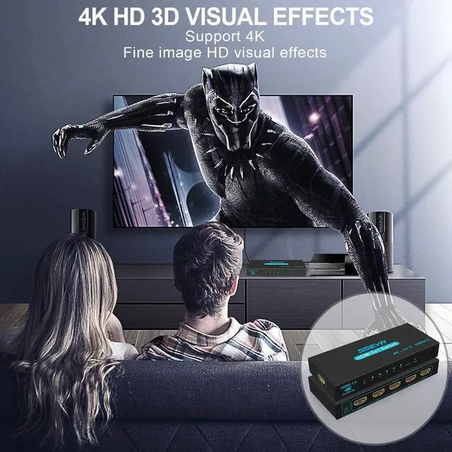 Alt view image 6 of 7 - HDMI Switch SGEYR 5x1 HDMI Switcher 5 in 1 Out HDMI Switch Selector 5 Port Box with IR Remote Control HDMI 1.4 HDCP 1.4 Support 4K@30Hz Ultra HD 3D 2160P 1080P
