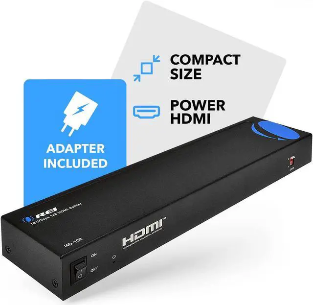 Alt view image 3 of 7 - 1080p 1x8 HDMI Splitter by OREI - 1 Port to 8 HDMI Display Duplicate/Mirror - Powered Splitter Ver 1.3 Certified for Full HD 1080P High-Resolution 3D Support (One Input To Two Outputs) - HD-108
