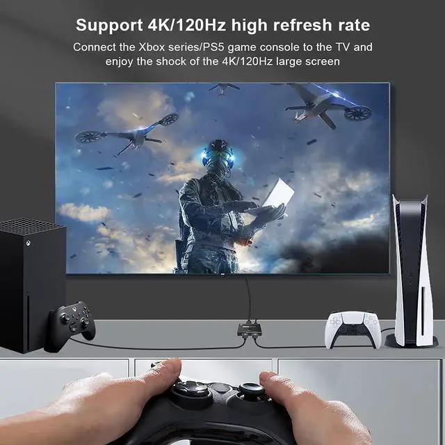 Alt view image 4 of 7 - CABLEDECONN HDMI 2.1 Ultra HD 8K High Speed 48Gbps Directional Switch Adapter 2in 1out 8K@60Hz 4K@120Hz Converter Compatible with XBOX PS5 Projectors Monitors