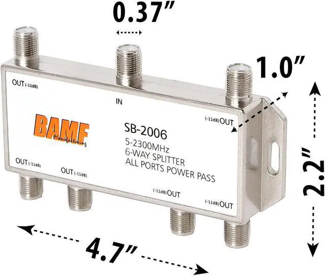 Alt view image 5 of 7 - BAMF 6 Way Coaxial Cable Splitter Bi-Directional Coax MoCA 5-2300MHz RG6 Compatible Nickel Plated Cable Splitter 2 Way Internet and TV Splitter Satellite Antenna Analog/Digital Connections