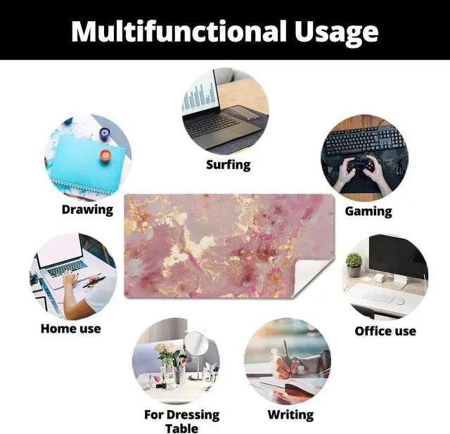 Alt view image 6 of 6 - QIYI Large Mouse Pad Cute Pink Desk Mat for Desktop Women Girls PU Leather Desk Pad Waterproof Gaming Mousepad Rose Gold Marble Computer Protector Writing Pad for School Office Home 31.5 x 15.7
