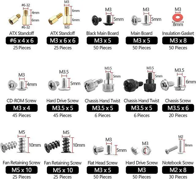 Alt view image 2 of 7 - 502pc Assorted PC Computer Screws Set | Motherboard Standoffs Screw Kit for HDD Hard Drive, Case, Fan, Graphics, Chassis, ATX Case for DIY & Repair