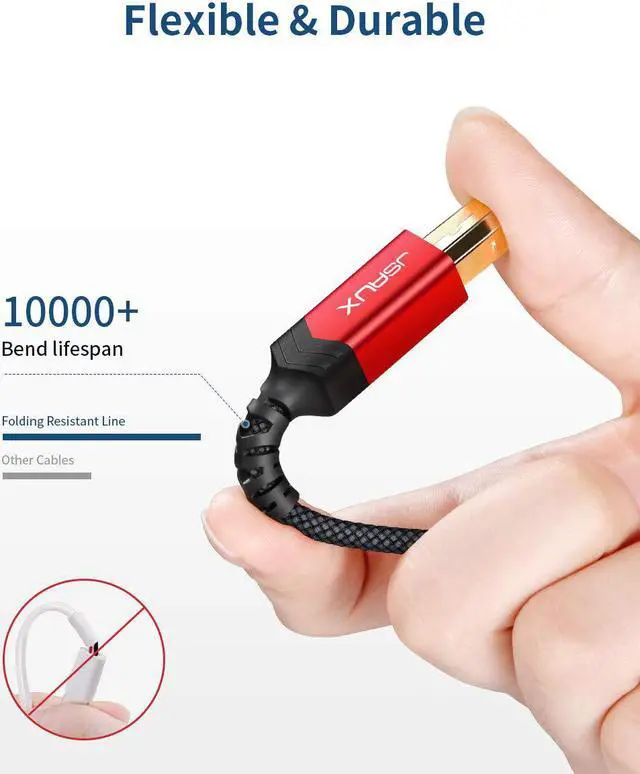 Alt view image 4 of 7 - JSAUX USB 3.0 Printer Cable, Type A Male to B 3.0 Male (10ft/3M) USB 3.0 Type B Upstream Cord Nylon Braided Compatible with Docking Station, External Hard Drivers, Scanner, Printer and More(Black)