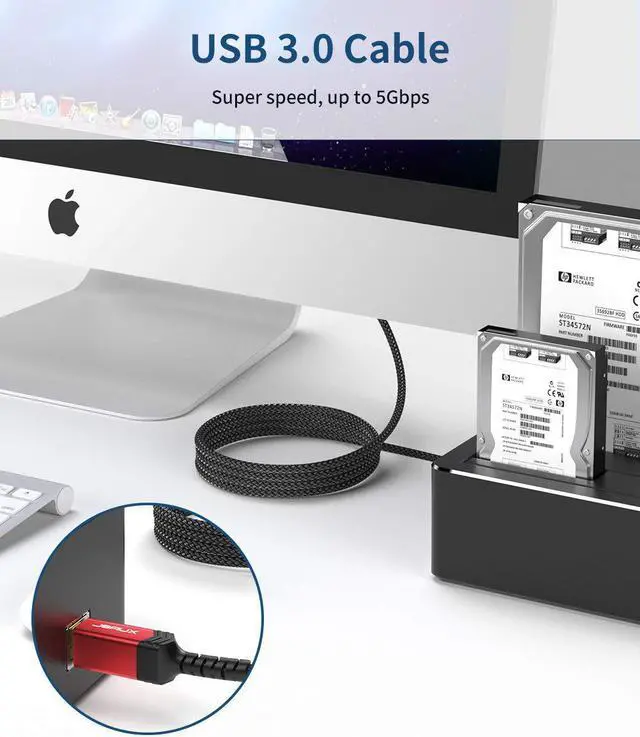 Alt view image 6 of 7 - JSAUX USB 3.0 Printer Cable, Type A Male to B 3.0 Male (10ft/3M) USB 3.0 Type B Upstream Cord Nylon Braided Compatible with Docking Station, External Hard Drivers, Scanner, Printer and More(Black)