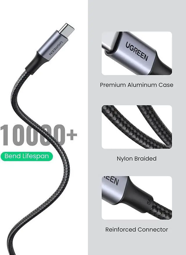 Alt view image 4 of 7 - UGREEN USB C to USB C Cable 100W Fast Charge - 3FT USB 2.0 Type C 5A Power Delivery Nylon Braided Charging Cord Compatible for MacBook Pro 2021 iPad Pro Samsung Galaxy S21 S20 Note 20 Dell XPS Pixel