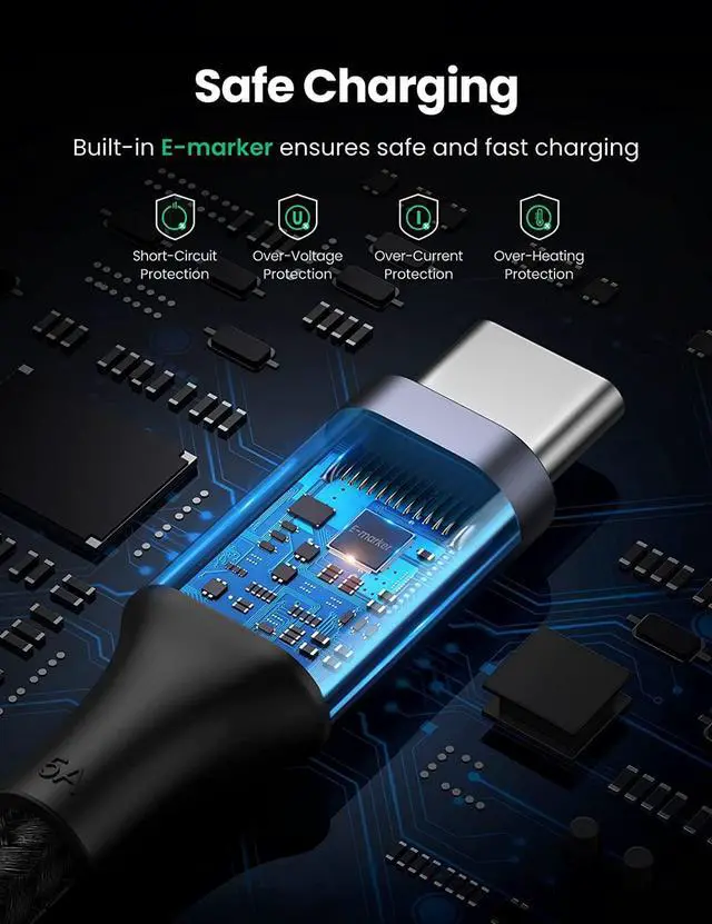 Alt view image 6 of 7 - UGREEN USB C to USB C Cable 100W Fast Charge - 3FT USB 2.0 Type C 5A Power Delivery Nylon Braided Charging Cord Compatible for MacBook Pro 2021 iPad Pro Samsung Galaxy S21 S20 Note 20 Dell XPS Pixel