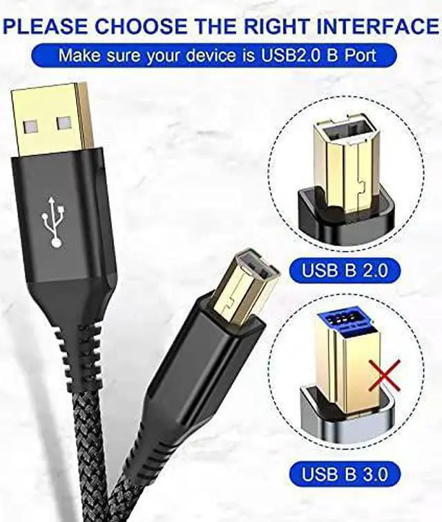 Alt view image 4 of 8 - Printer Cable 10ft Sweguard USB Printer Cord USB 2.0 Type A Male to B Male Cable Scanner Cord High Speed Compatible with HP Canon Dell Epson Brother Lexmark Xerox Samsung and Piano DAC-Black