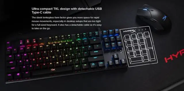 Alt view image 4 of 7 - HyperX Alloy Origins Core - Tenkeyless Mechanical Gaming Keyboard, Software Controlled Light & Macro Customization, Compact Form Factor, RGB LED Backlit, Linear HyperX Red Switch