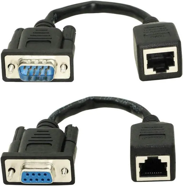 Main image of DB9 RS232 to RJ45 Extender DB9 9-Pin Serial Port Female&Male to RJ45 CAT5 CAT6 Ethernet LAN Extend Adapter Cable-2pcs (2-Cable)