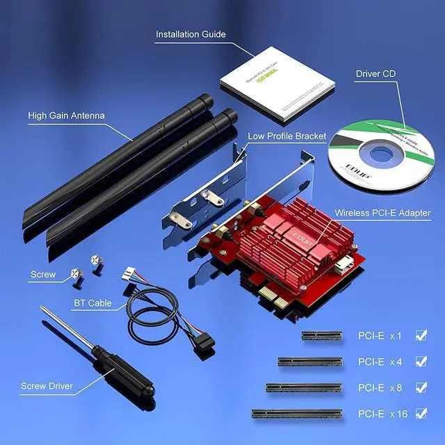 Alt view image 7 of 7 - PCIe Bluetooth WiFi Card with Built-in Intel 9260 Chip, EDUP PCIE Bluetooth 5.0 Wireless Network Card AC2030M Heat Sink Dual Band 5.8G/2.4Ghz for Desktop PC, Compatible with Windows10 64bit