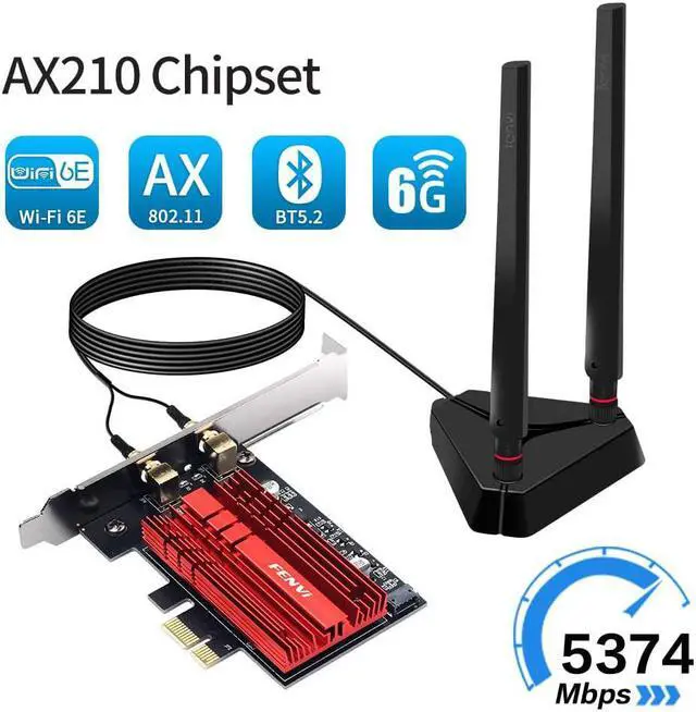 Alt view image 2 of 6 - WiFi 6E AX210NGW Card AXE5400 PCI-E Network Card Tri-Band BT5.2 Wireless Gigabit 802.11ax ac 6GHz 5GHz 2.4GHz MU-MIMO for Desktop PC PCIe WiFi Adapter Windows 10/11 with 1.2m SMA High Gain Antennas