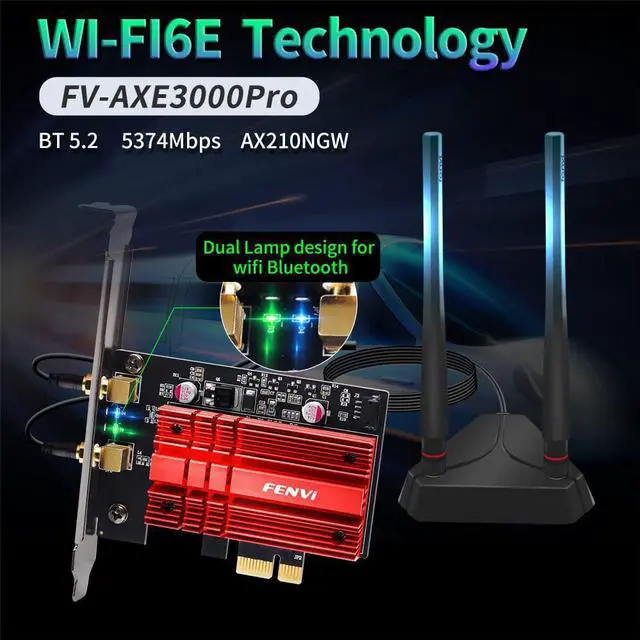 Alt view image 3 of 6 - WiFi 6E AX210NGW Card AXE5400 PCI-E Network Card Tri-Band BT5.2 Wireless Gigabit 802.11ax ac 6GHz 5GHz 2.4GHz MU-MIMO for Desktop PC PCIe WiFi Adapter Windows 10/11 with 1.2m SMA High Gain Antennas