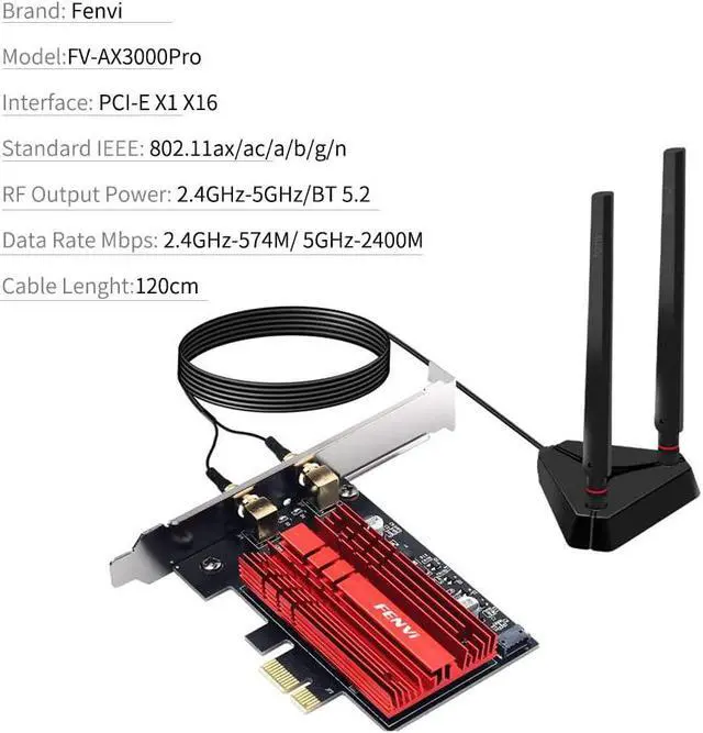 Alt view image 5 of 6 - WiFi 6E AX210NGW Card AXE5400 PCI-E Network Card Tri-Band BT5.2 Wireless Gigabit 802.11ax ac 6GHz 5GHz 2.4GHz MU-MIMO for Desktop PC PCIe WiFi Adapter Windows 10/11 with 1.2m SMA High Gain Antennas