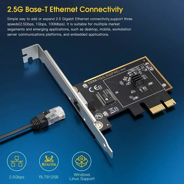 Alt view image 3 of 7 - (Upgraded) 2.5GBase-T PCIe Network Adapter, 2500/1000/100Mbps PCI Express Gigabit Ethernet Card RJ45 LAN Controller Support Windows Server/Windows, Standard and Low-Profile Brackets Included