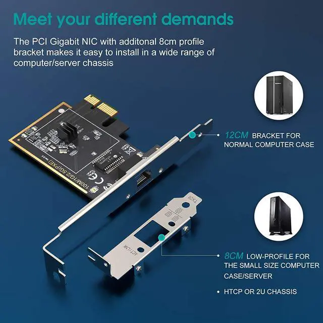 Alt view image 6 of 7 - (Upgraded) 2.5GBase-T PCIe Network Adapter, 2500/1000/100Mbps PCI Express Gigabit Ethernet Card RJ45 LAN Controller Support Windows Server/Windows, Standard and Low-Profile Brackets Included