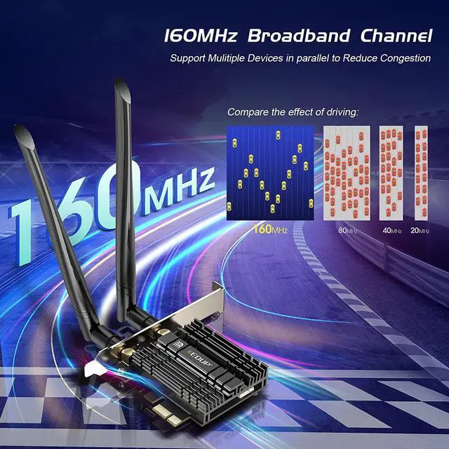 Alt view image 5 of 7 - EDUP PCIE WiFi 6E Card AX210 Bluetooth 5.2 AX5400M 802.11ax Tri-Band 6G/5.8G/2.4GHz Heat Sink 6dBi Antenna PCI-E Wireless Network Cards for Desktop PC Support Windows 11/10 64-bit