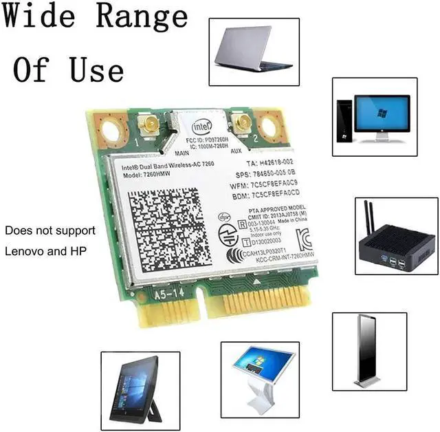Alt view image 5 of 7 - Intel Dual Band Wirless- Intel 7260.HMW Dual Band Wireless Card-AC 7260 Network Adapter+Bluetooth 4.0 USE for Intel AC Half Mini Pcie Card 802.11 b/a/g/n/ac(1 Pack)