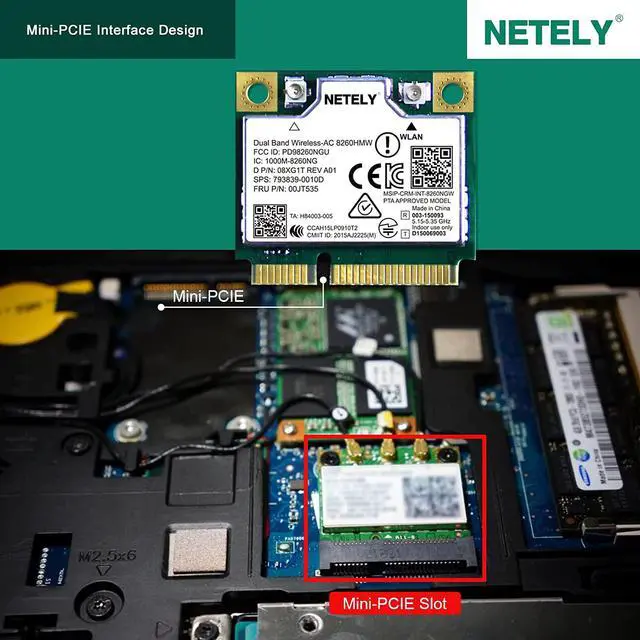 Alt view image 5 of 6 - NETELY Wireless-AC 8260HMW Mini-PCIE Interface WiFi Adapter-Wireless-AC 1200Mbps (2.4GHz 300Mbps & 5GHz 867Mbps) Network Card with WiFi Audio Adapter (Wireless-AC 8260HMW)