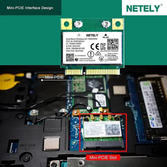 Alt view image 5 of 6 - NETELY Wireless-AC 7265HMW Mini-PCIE Interface WiFi Adapter-Wireless-AC 1200Mbps (2.4GHz 300Mbps & 5GHz 867Mbps) Network Card with WiFi Audio Adapter (Wireless-AC 7265HMW)
