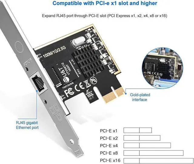 Alt view image 4 of 6 - 2.5GBase-T PCIe Network Adapter with 1 Port, 2500/1000/100Mbps PCI Express Gigabit Ethernet Card RJ45 LAN Controller Support Windows Server/Windows/Linux, Standard and Low-Profile Brackets Included
