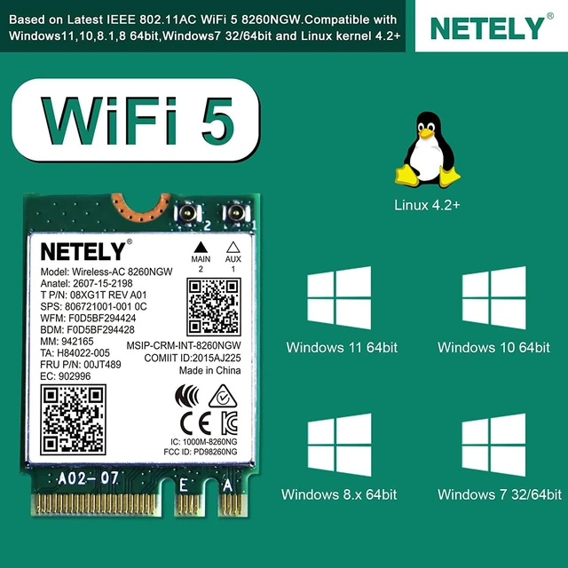 Alt view image 3 of 6 - Wireless-AC 8260NGW NGFF M2 Interface WiFi Bluetooth Adapter-Wireless-AC 1200Mbps (2.4GHz 300Mbps & 5GHz 867Mbps) Network Card with Bluetooth 4.2(Wireless-AC 8260NGW)