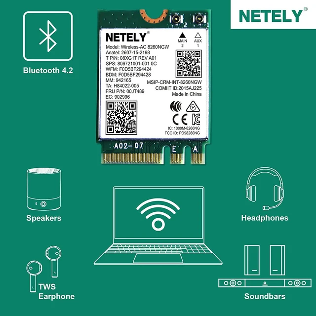 Alt view image 4 of 6 - Wireless-AC 8260NGW NGFF M2 Interface WiFi Bluetooth Adapter-Wireless-AC 1200Mbps (2.4GHz 300Mbps & 5GHz 867Mbps) Network Card with Bluetooth 4.2(Wireless-AC 8260NGW)