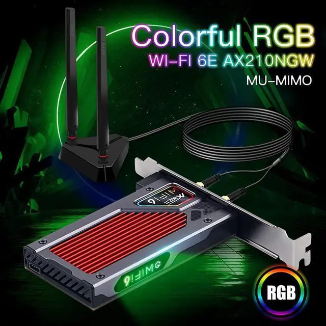 Alt view image 7 of 7 - fenvi AX210 WiFi 6E PCI-E WiFi Adapter BT5.2 RGB Gaming 802.11ax ac 160MHz 2.4GHz 5GHz 6GHz Tri-Band 5400Mbps AX210NGW Desktop WiFi Card for PC Windows(Only WiFi 6E Router Antennas Support 6Ghz Band)