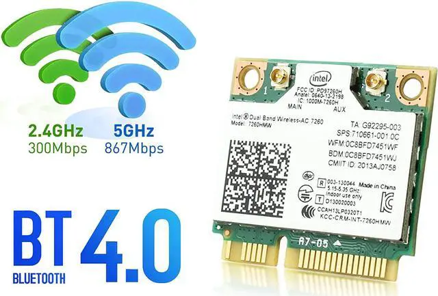 Alt view image 2 of 7 - 7260HMW WiFi Card, Dual Band Wireless-AC 7260 Mini PCIe Network Adapter with Bluetooth 4.0 Support Windows 10, Windows 8, Windows 7, WiFi Module Work with Laptop/Notebook
