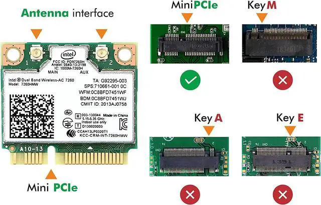Alt view image 5 of 7 - 7260HMW WiFi Card, Dual Band Wireless-AC 7260 Mini PCIe Network Adapter with Bluetooth 4.0 Support Windows 10, Windows 8, Windows 7, WiFi Module Work with Laptop/Notebook