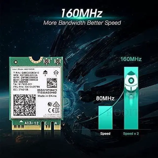Alt view image 3 of 7 - WiFi 6E AX210NGW WiFi Card, 6G/5.8G/2.4Ghz Tri-Band, Bluetooth5.2, 802.11AX Internal Network Card for PC with MU-MIMO, Ultra-Low Latency, Support Windows10,11 (64bit)