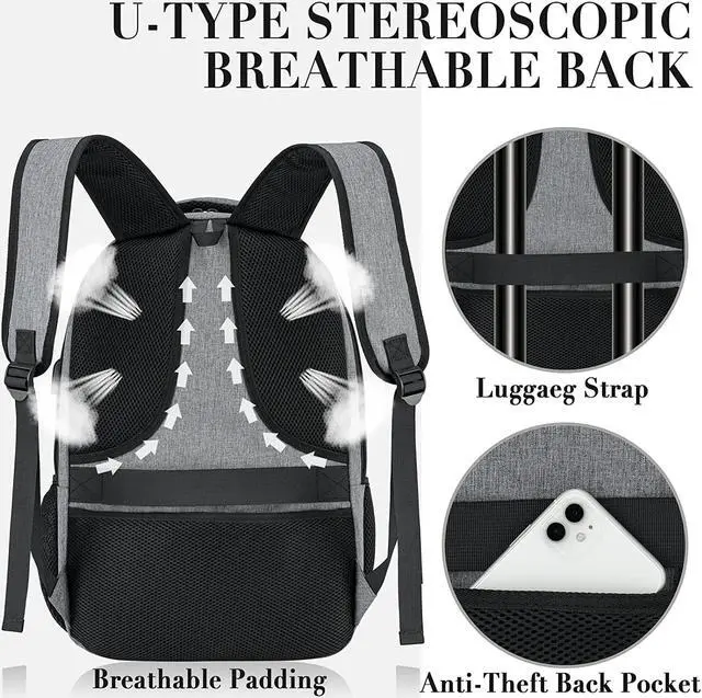 Alt view image 6 of 7 - BIKROD Travel Laptop Backpack for Men and Women, Backpacks for School Teen Boys, Business Anti Theft Slim Durable Back Pack with USB Charging Port, Adult Computer Bag Gift 15.6 IN Laptop, Grey