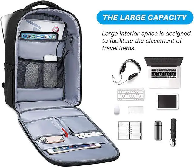 Alt view image 4 of 7 - MOSISO 15.6-16 inch 35L Laptop Backpack with USB Charging Port for Women Men, Waterproof Hardshell Travel Business Computer Bag, Anti-Theft Daypack with Luggage Strap, Black