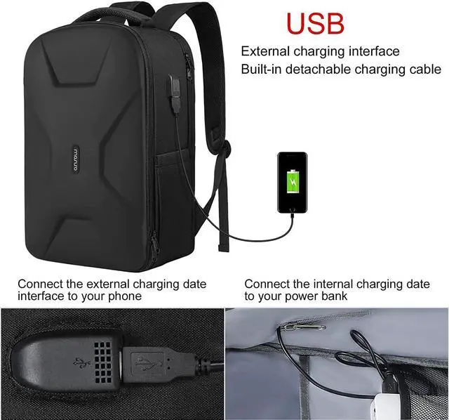 Alt view image 2 of 7 - MOSISO 15.6-16 inch 35L Laptop Backpack with USB Charging Port for Women Men, Waterproof Hardshell Travel Business Computer Bag, Anti-Theft Daypack with Luggage Strap, Black