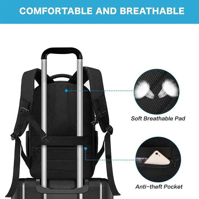 Alt view image 5 of 7 - MOSISO 15.6-16 inch 35L Laptop Backpack with USB Charging Port for Women Men, Waterproof Hardshell Travel Business Computer Bag, Anti-Theft Daypack with Luggage Strap, Black
